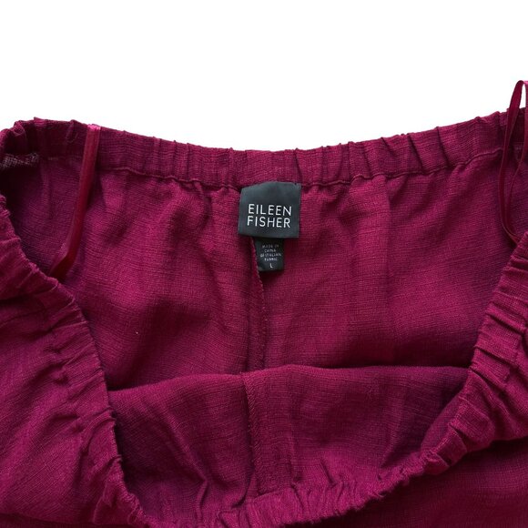 Eileen Fisher L Raspberry Red Linen Blend Short Sleeve Top Wide Leg Pants Set - Picture 7 of 13